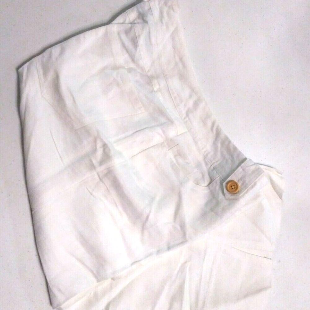 Larry Levine Linen Blend Crop Capri White j 022